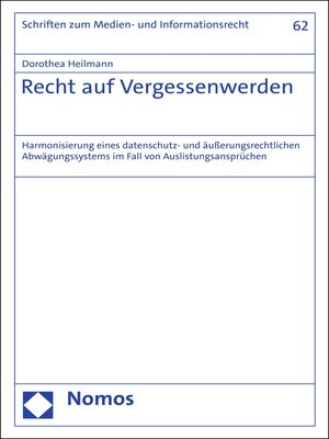 cover image of Recht auf Vergessenwerden
